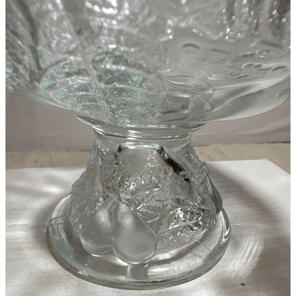 Vtg Glass Pedestal Bowl Embossed Leaf Pear Avacodo Fruit Design Teleflora 1985 - Picture 5 of 7